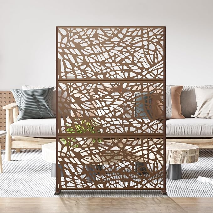 Metal Privacy Screen Outdoor 72" H×47" W, Freestanding Decorative Privacy Screen - Image 6
