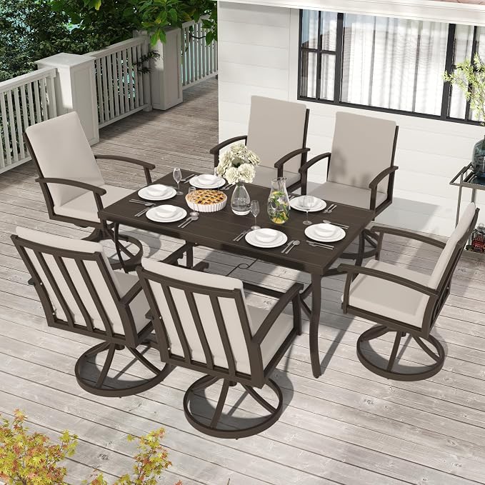 HAPPATIO 7 Piece Patio Swivel Dining Set, Aluminum Outdoor Dining Set - Image 3
