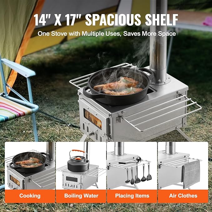 VEVOR Camping Wood Stove Stainless Steel Camping Tent Stove, Portable Wood - Image 3