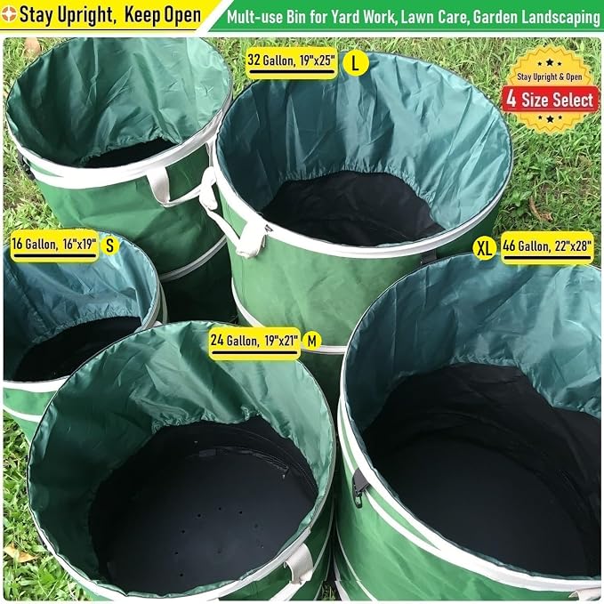 32-Gallon Collapsible Trash Can Hard-Shell Bottom Leaf Bag, Yard Waste Bag - Image 8