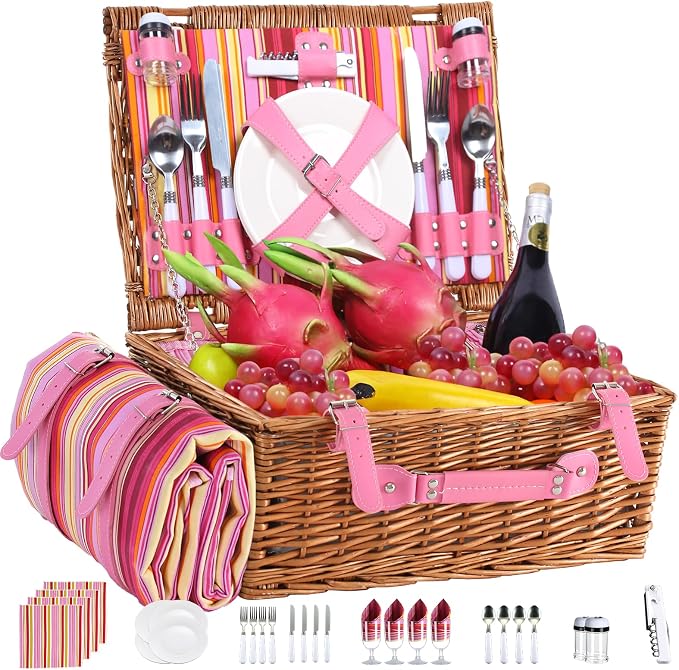 Neti Neti Wicker Picnic Basket for 4 by NetiNeti