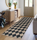 Easy Jute Checkered Runner Rug, 2x6 Black Modern Washable Rugs Runner by Rugalia