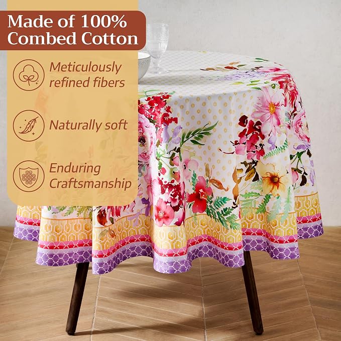 Maison d'Hermine Premium Table Cloth Round Table 100% Cotton 70 Inches - Image 4