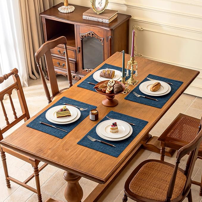 KXN Placemats Set of 8, Dual-Layer Thickened Faux Linen Table Mats, Heat - Image 7