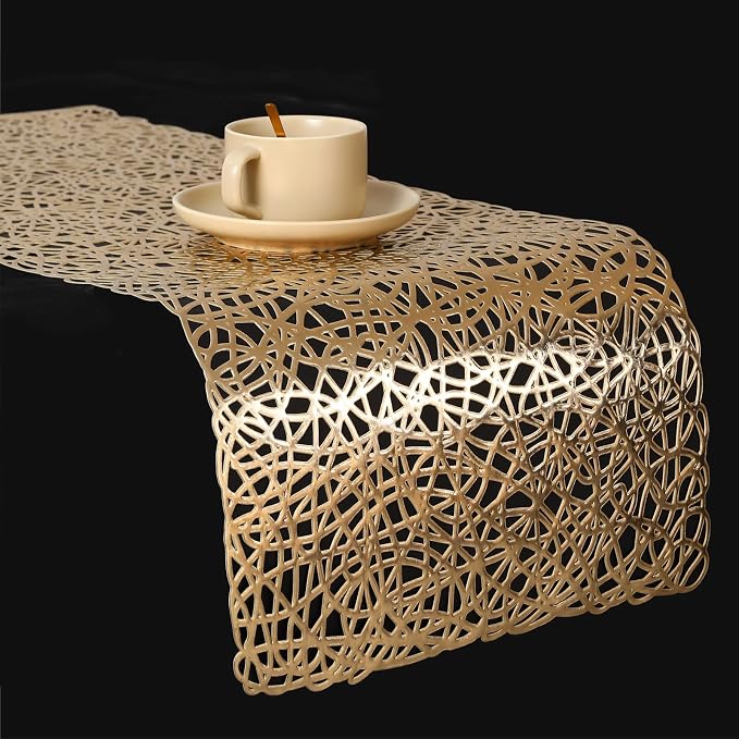 FAVE Gold Table Runners 36 Inches Heat Resistant Table Runner Flower Shaped by FAVE