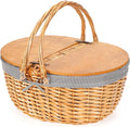Wicker Picnic Basket with Liner, Wooden Split Lid Picnic Basket, Vintage-Style by ZORMY