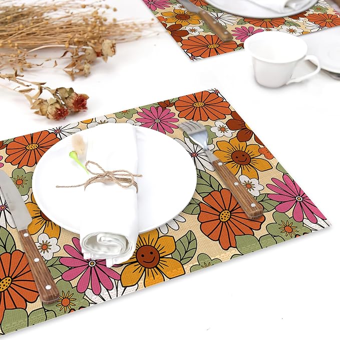 Retro 70s Groovy Flowers Placemats - Image 6