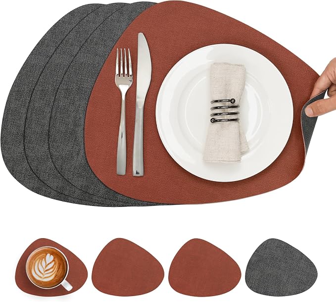 Placemats and Coasters, Washable Reversible Placemats Round Faux Leather by Chitomars