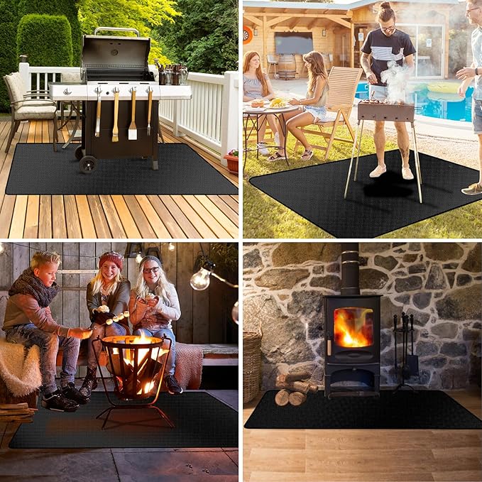 Grill Pad Floor Mat, 65x48 Inch Fiberglass, Silicone Coated, Fireproof