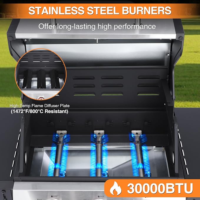 Propane Gas BBQ Grill, Upgraded 30, 000 BTU Stainless Steel Barbecue Grill - Image 5