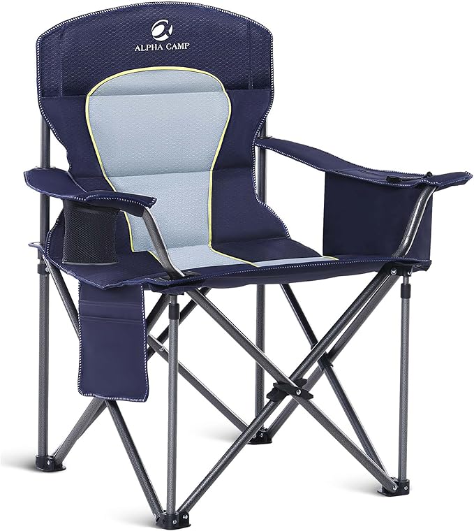 Folding Camping Chair, Blue Steel Frame, 450 lb Capacity