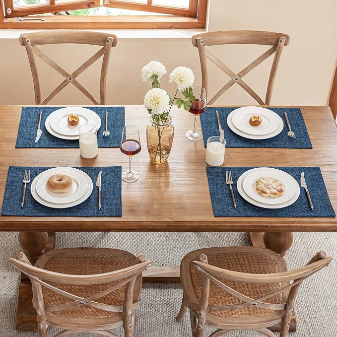 Blue Forest Placemats Set of 6, Dual-Layered Thickened Faux Linen Cloth Place - Image 5