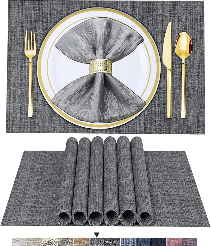 BETEAM Placemats Set of 6, Woven Vinyl Placemat by BETEAM