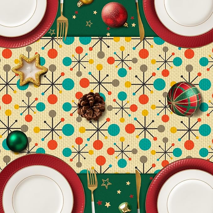 Mid Century Burlap Table Runner Seasonal Spring Fall Kitchen Dining Linen Table - Image 5