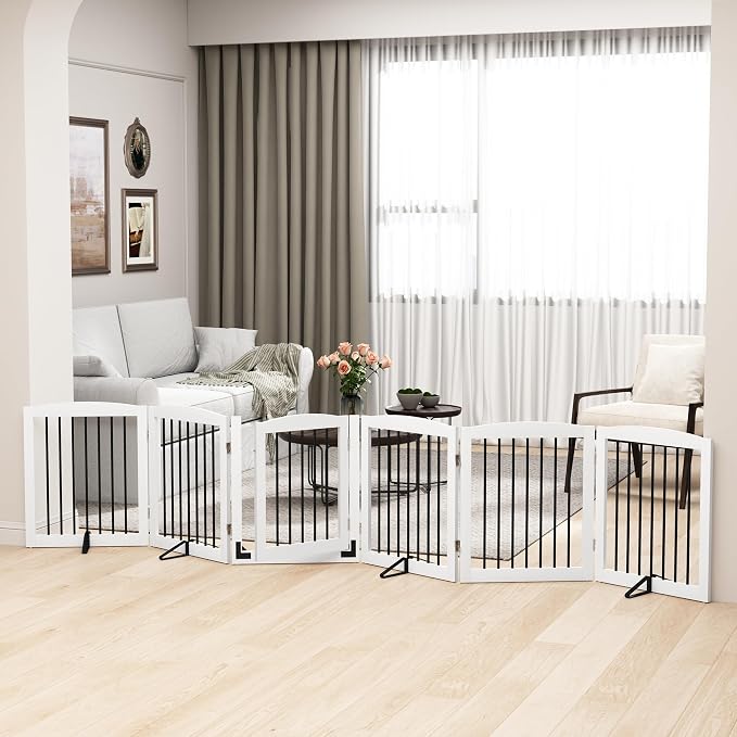 Freestanding Pet Gates with Walk Through Door, Dog Indoor Fence, Dog Gate - Image 8