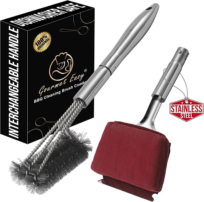 2-in-1 Stainless Steel Grill Brush Cleaning Kit, Grilling Accessories, by GourmetEasy