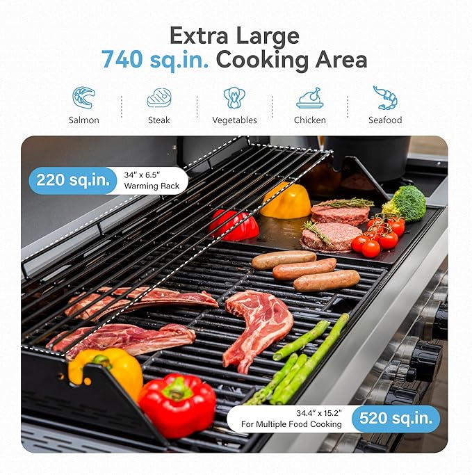 2 in 1 Propane Griddle Grill Combo, 6-Burner Propane Gas BBQ Combo Grill - Image 3