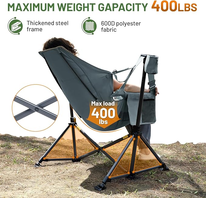 Camping Hammock Chair, Large Grey Steel Frame, 400 lb Capacity