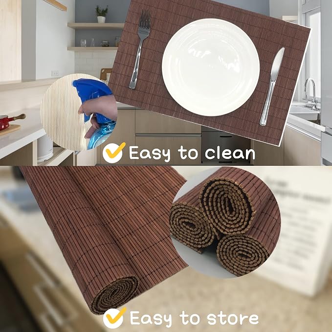 ANDSTAR Set of 8 Pcs Bamboo Placemats Sushi Rolling Mat Japanese Style Natural - Image 4