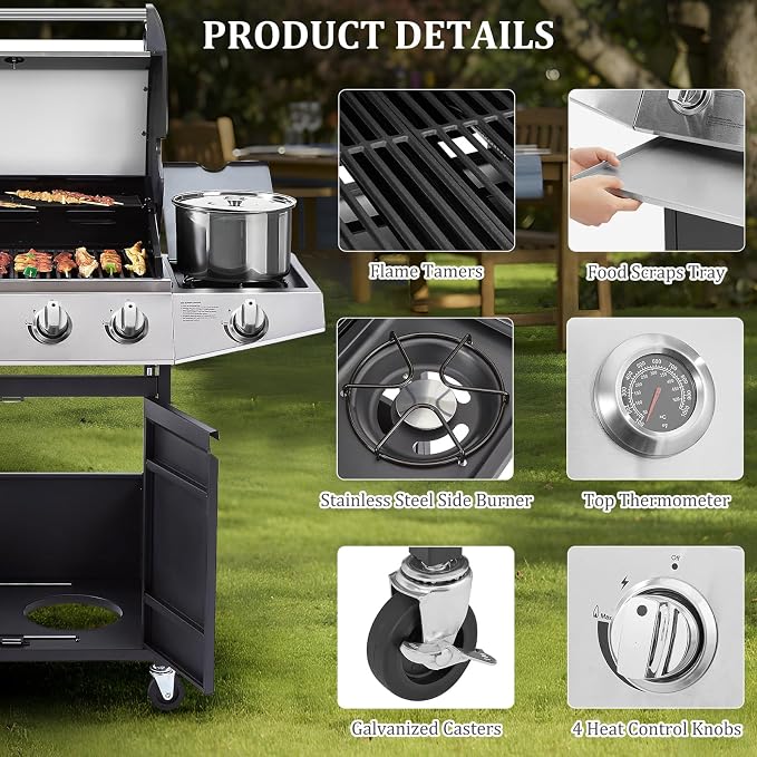 Unovivy 4-Burner Propane Gas BBQ Grill - Image 2