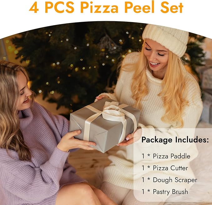 Pizza Peel 12x14 Inch Aluminum with Adjustable Handle and Rocker Cutter