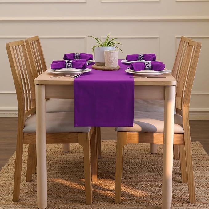 Encasa XO Table Runner 13"x48" Long | Cotton Canvas Fabric | Purple Solid Color - Image 4