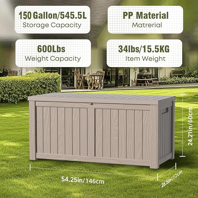 150 Gallon Deck Box, Resin Outdoor Storage Box - Image 5