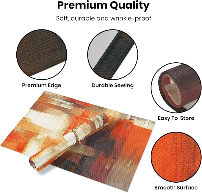 Modern Art Placemats Set of 4 Orange Abstract Painting Place Mats Washable - Image 2