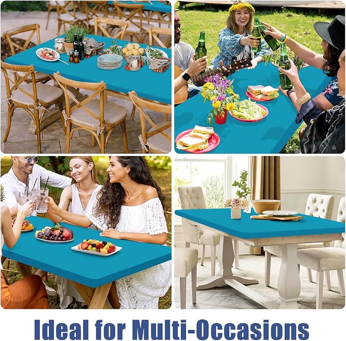 Spandex 6 Foot Rectangle Table Cloth 6 Pack, Elastic Fitted Tablecloths - Image 9