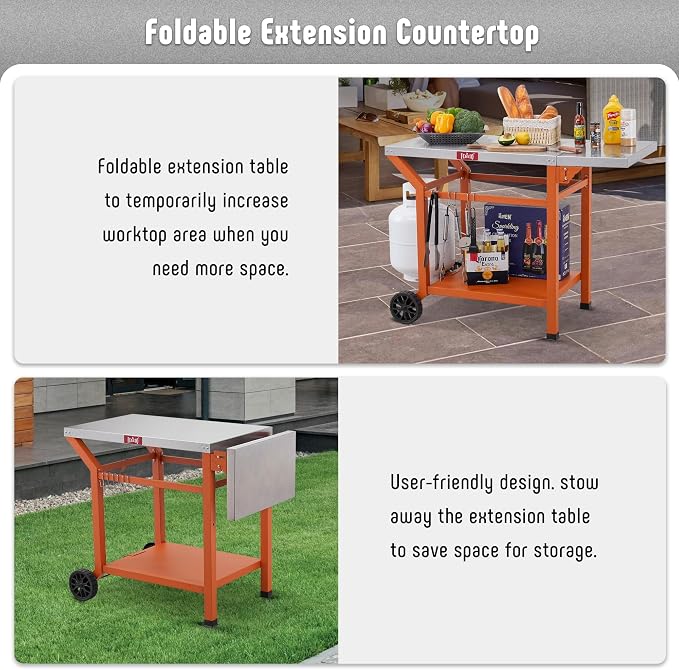 Movable Grill Table with Folding Side Table, Pizza Oven Table as BBQ Food Prep - Image 5