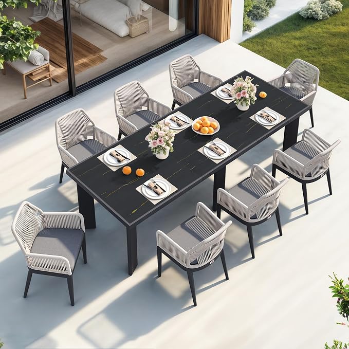 PURPLE LEAF 9 Pieces Patio Dining Set Aluminum Modern Rectangular Table and - Image 2