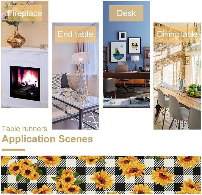 Yellow Sunflower Table Runner, Vintage Farmhouse Black White Sunshine - Image 5