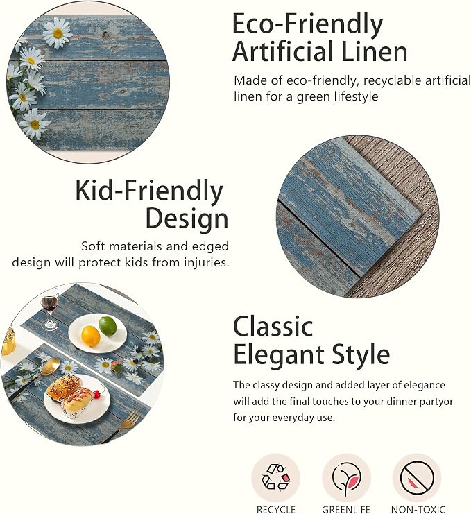 Vintage Blue Wood Panel Placemats Set of 6 - Image 3