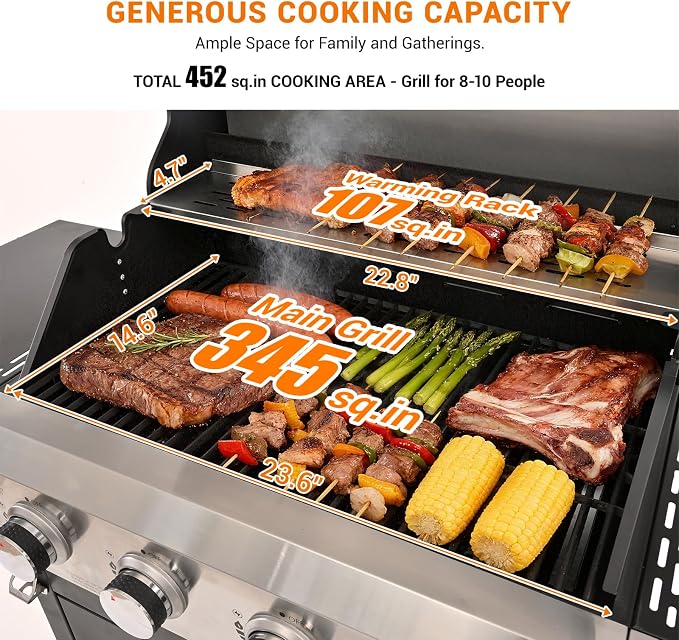 Upgraded 51, 000 BTU Stainless Steel Burner Barbecue Grill, 4 Burner BBQ - Image 4