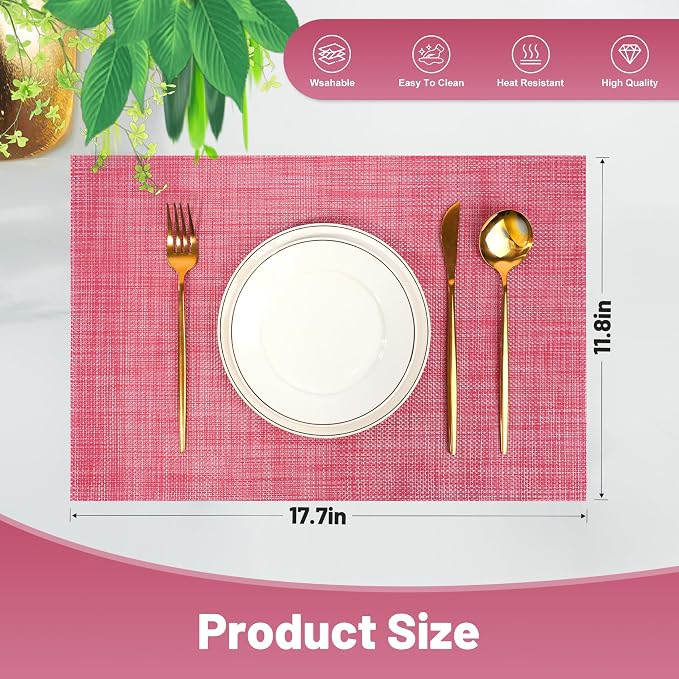 Placemats Set of 6，Christmas Decoration Non-Slip PVC Weave Table Mats Easy to - Image 2