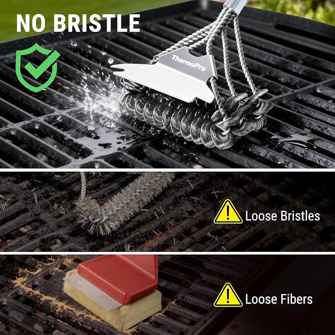ThermoPro BBQ Grill Brush with Wide Scraper, Bristle-Free Stainless Steel - Image 2