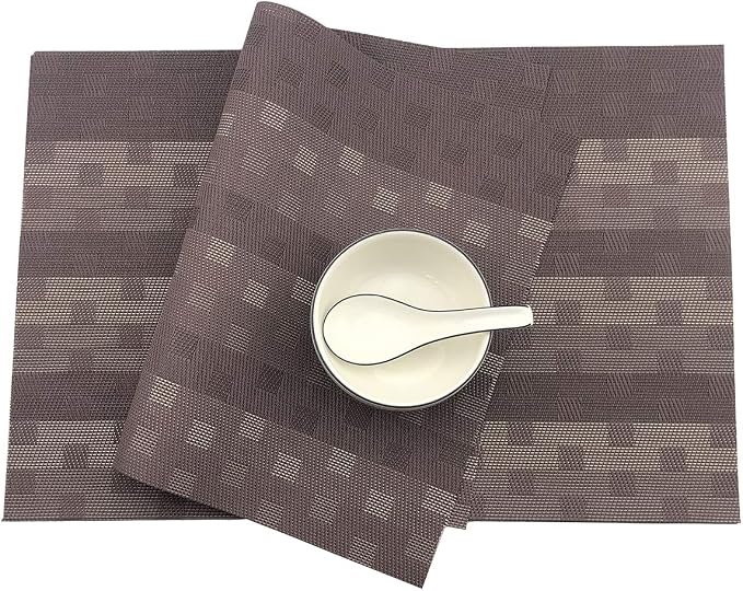 Gugrida Red Placemats 6pcs Placemats PVC Table Mats Woven Vinyl Placemats - Image 6