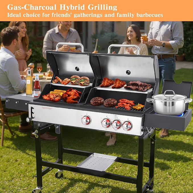 CIG GARDEN Gas and Charcoal Combo Grill, 3 Burner Propane Gas Grill - Image 8