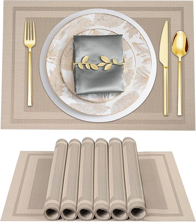 BETEAM Placemats Set of 8, Woven Vinyl Placemat by BETEAM