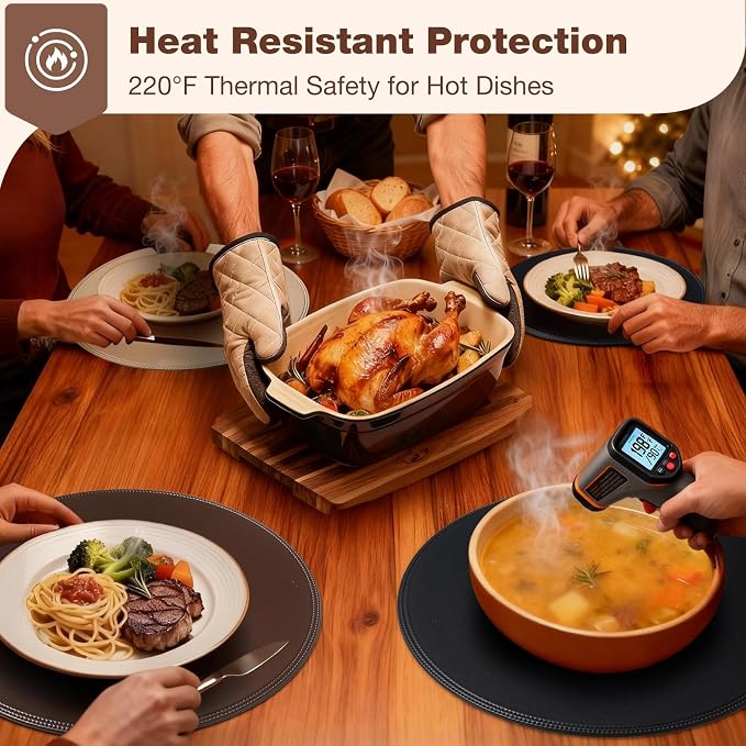 Round Vinyl Pink Placemats Set of 6, Faux Leather Waterproof Wipeable Heat - Image 4