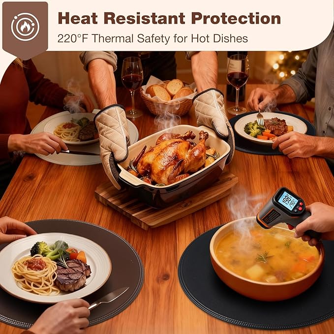 Round Vinyl Black Placemats Set of 6, Faux Leather Waterproof Wipeable Heat - Image 4