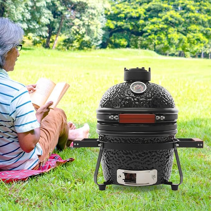 13 Inch Ceramic Charcoal Grill, Portable BBQ Smoker - Image 6