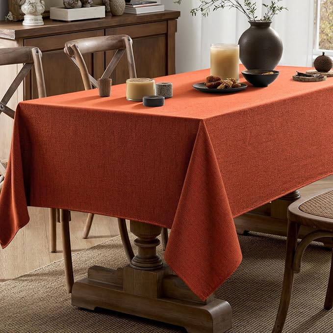 MIULEE Burnt Orange Linen Polyester Tablecloth Fall Thanksgiving 52x70 Inch - Image 5
