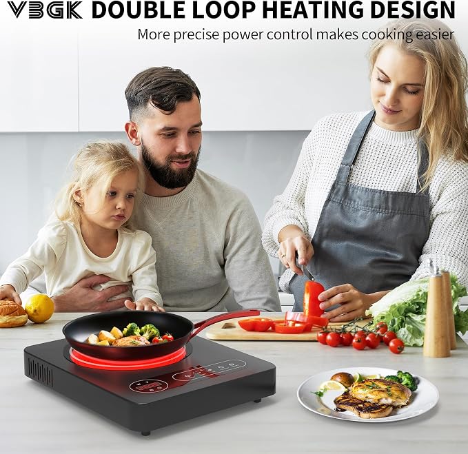VBGK Single Burner Electric Cooktop, 110V 1800W Electric Stove Top - Image 2