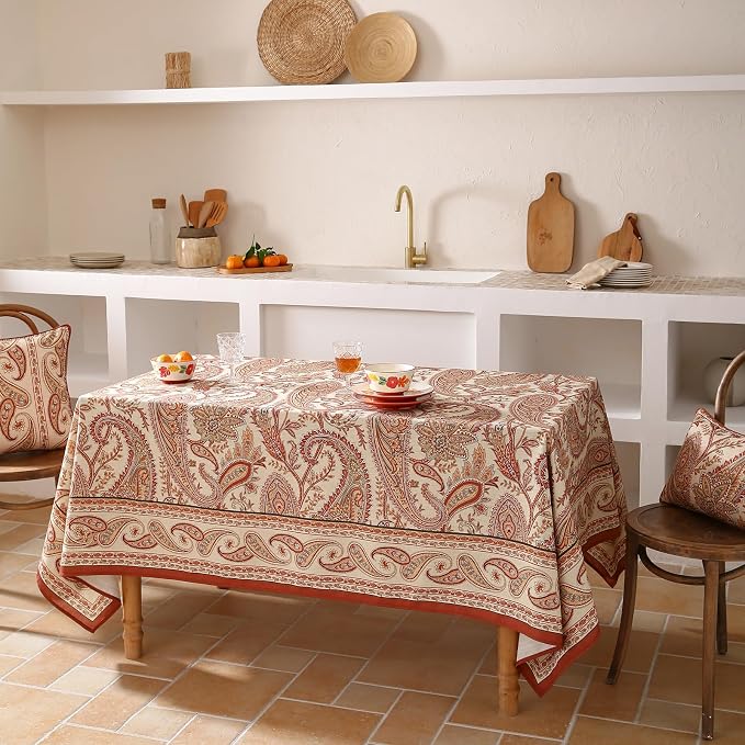 ISAENNE Designer French Red Extra Long Tablecloth Rectangle, Linen Table Cloth - Image 7