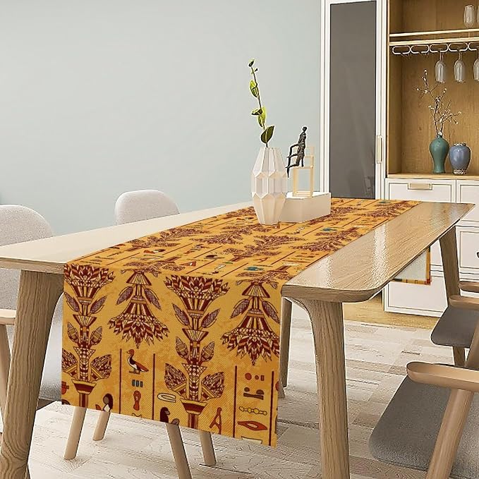 Egyptian Table Runner, Rustic Egypt Mythology Pharaohs African Hieroglyphs Old - Image 3