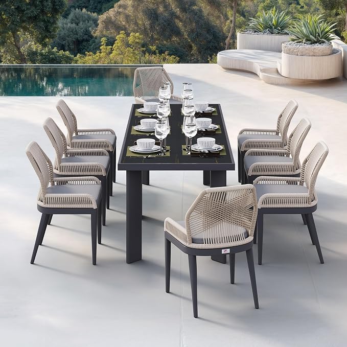 PURPLE LEAF 9 Pieces Patio Dining Set Aluminum Rectangular Table and Wicker - Image 2