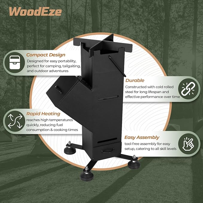 Portable Small - Black Rocket Stove - Efficient Campfire Cooking - Image 3