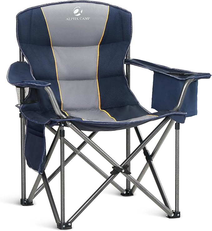 Folding Chair Navy Blue with Padded Armrests and 450 lb Capacity