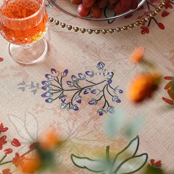 patdrea Designer French Linen Square Table Cloth, Vintage Red Floral Breathable - Image 4